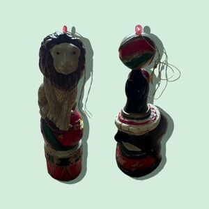 Vintage Set Of Two Circus Lion And Seal Plastic Christmas Ornaments